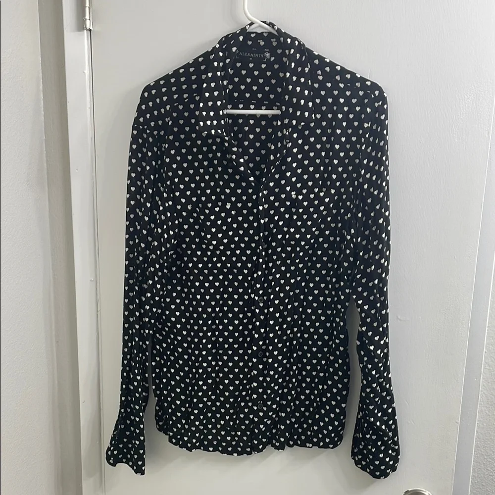 All Saints Black and White Fitted Long Sleeve Button Down Shirt - Picture 3 of 5